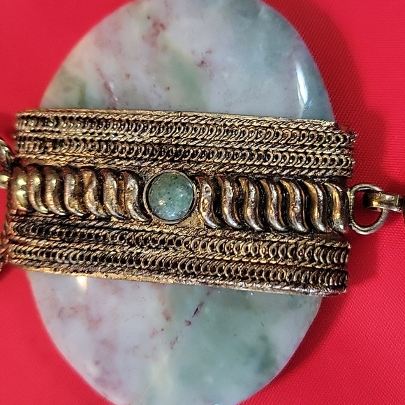 Vintage Brass/with 2" Polished stone Bohemian necklace Beautiful - Picture 3 of 6